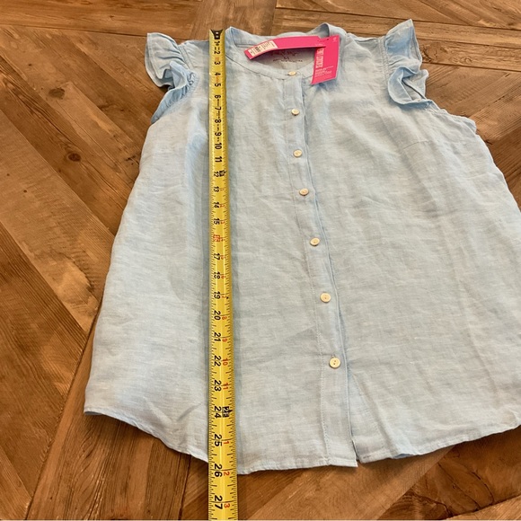 Lilly Pulitzer Briette Linen Button Down Top Celestial Blue Ruffle Sleeve M NWT - Picture 8 of 9